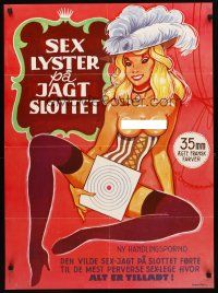 5e721 SEX LYSTER PA JAGT SLOTTET Danish '70s sexy artwork of nearly-nude woman w/target!