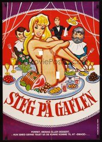 5e725 STEG PA GAFLEN Danish '70s artwork of sexy naked girl served on a platter!