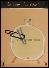 5e312 ILE TRWA ZARAZ Polish 19x27 '75 Haszczeniuk art of clock & paper clip!