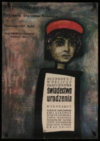 5e259 BIRTH CERTIFICATE Polish 23x33 '61 directed by Stanislaw Rozewicz, Mlodozeniec art!