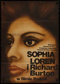 5e271 VOYAGE Polish 23x33 '76 Vittorio De Sica, Procka art of Sophia Loren!