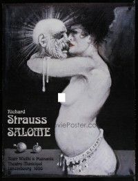 5e295 SALOME stage play Polish 27x38 '98 Starowieyski art of naked woman kissing skull!