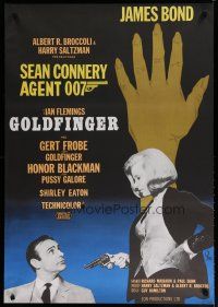 5e071 GOLDFINGER Swedish R67 Honor Blackman holding gun on Sean Connery as James Bond, different!