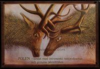 5e292 POLAND Swedish Polish travel poster '80s artwork of deer locking horns!