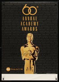 5f015 60TH ANNUAL ACADEMY AWARDS TV 1sh '88 cool image of Oscar statue!