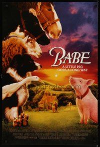 5f058 BABE DS 1sh '95 classic talking pig, children's farm animal comedy!