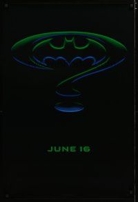 5f084 BATMAN FOREVER teaser 1sh '95 Kilmer, Kidman, cool question mark & cowl design!