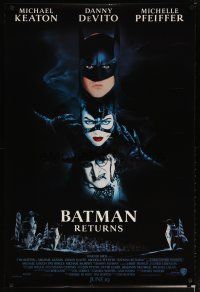 5f085 BATMAN RETURNS advance 1sh '92 Michael Keaton, Danny DeVito, sexy Michelle Pfeiffer!