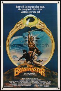 5f093 BEASTMASTER 1sh '82 cool fantasy art of barechested Marc Singer & sexy Tanya Roberts!