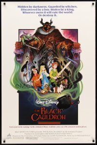 5f106 BLACK CAULDRON advance 1sh '85 first Walt Disney CG, cool fantasy art by P. Wensel!