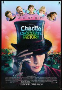 5f159 CHARLIE & THE CHOCOLATE FACTORY advance DS 1sh '05 Johnny Depp, directed by Tim Burton!