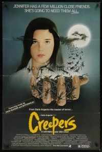 5f198 CREEPERS 1sh '85 Dario Argento, cool art of Jennifer Connelly with bugs in hand!