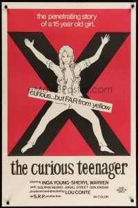 5f205 CURIOUS TEENAGER 1sh '72 art of near naked girl on giant X, curious but far from yellow!
