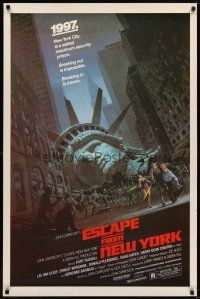 5f280 ESCAPE FROM NEW YORK studio style 1sh '81 art of decapitated Lady Liberty by S. Watts!