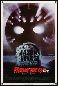 5f314 FRIDAY THE 13th PART VI 1sh '86 Jason Lives, cool image of hockey mask & tombstone!