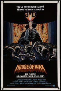 5f389 HOUSE OF WAX 1sh R81 cool Larry Salk 3-D horror artwork of man holding burning candle!