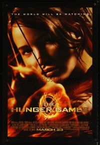 5f392 HUNGER GAMES advance DS 1sh '12 cool image of Jennifer Lawrence w/bow as Katniss!