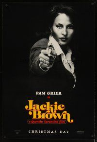 5f422 JACKIE BROWN DS teaser 1sh '97 Quentin Tarantino, cool image of Pam Grier in title role!