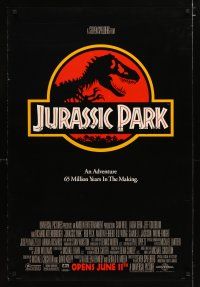5f438 JURASSIC PARK advance DS 1sh '93 Steven Spielberg, Richard Attenborough re-creates dinosaurs!