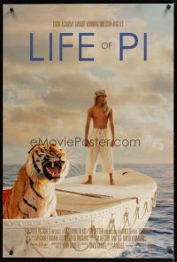 5f478 LIFE OF PI style A int'l DS 1sh '12 Suraj Sharma, Irrfan Khan, cool image of tiger on boat!