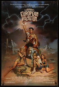 5f566 NATIONAL LAMPOON'S EUROPEAN VACATION 1sh '85 Vallejo art of Chevy Chase, Beverly D'Angelo!