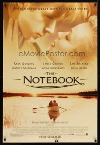 5f574 NOTEBOOK advance DS 1sh '04 romantic c/u of Ryan Gosling & Rachel McAdams, on boat!