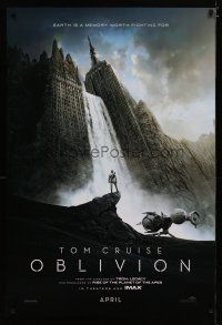 5f576 OBLIVION teaser DS 1sh '13 Morgan Freeman, image of Tom Cruise & waterfall in city!