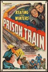 5f619 PRISON TRAIN 1sh '38 Fred Keating, cool car racing alongside train artwork!