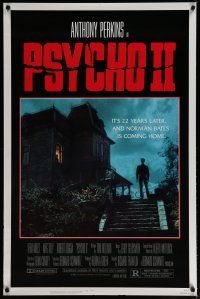 5f623 PSYCHO II 1sh '83 Anthony Perkins as Norman Bates, cool creepy image of classic house!