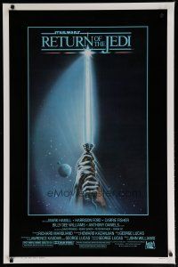 5f645 RETURN OF THE JEDI 1sh '83 George Lucas classic, art of hands holding lightsaber!