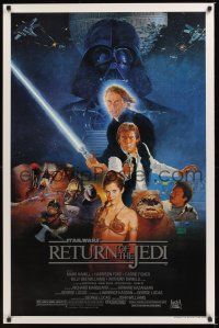 5f647 RETURN OF THE JEDI style B 1sh '83 George Lucas classic, great cast montage by Sano!