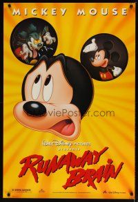 5f668 RUNAWAY BRAIN DS 1sh '95 Disney, great huge Mickey Mouse Jekyll & Hyde cartoon image!