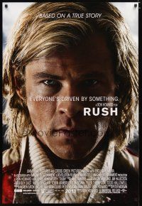 5f671 RUSH advance DS 1sh '13 cool close-up of Chris Hemsworth as F1 driver James Hunt!