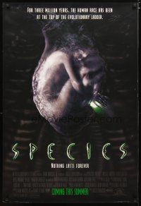 5f707 SPECIES advance 1sh '95 creepy artwork of alien Natasha Henstridge in embryo sac!