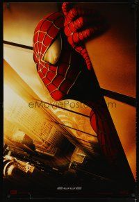 5f710 SPIDER-MAN Spanish/U.S. teaser DS 1sh '02 Tobey Maguire w/WTC towers in eyes, Marvel Comics!