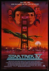 5f716 STAR TREK IV 1sh '86 cool art of Leonard Nimoy & William Shatner by Bob Peak!