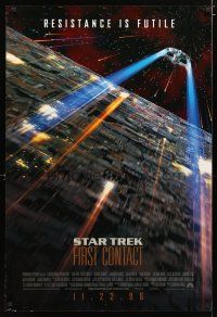 5f721 STAR TREK: FIRST CONTACT int'l advance DS 1sh '96 starship Enterprise above Borg cube!