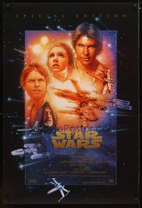 5f729 STAR WARS style B int'l DS 1sh R97 George Lucas, cool art by Drew Struzan!
