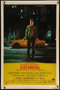5f001 TAXI DRIVER 1sh '76 classic art of Robert De Niro by cab, directed by Martin Scorsese!