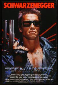 5f744 TERMINATOR int'l 1sh '84 close up of most classic cyborg Arnold Schwarzenegger with gun!