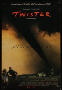 5f783 TWISTER advance DS 1sh '96 storm chasers Bill Paxton & Helen Hunt running away from tornado!