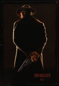 5f786 UNFORGIVEN dated teaser DS 1sh '92 classic image of gunslinger Clint Eastwood w/back turned!