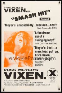 5f795 VIXEN 1sh '68 classic Russ Meyer, Erica Gavin, is she woman or animal?
