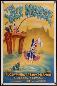 5f813 WET NURSE Kilian 1sh '88 Baby Herman goes fishing w/Roger Rabbit as the bait!