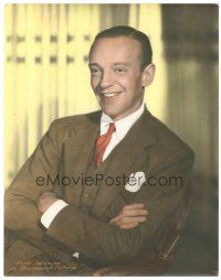 5g023 FRED ASTAIRE color deluxe 11x14 still '40s smiling portrait in suit & tie with arms crossed!
