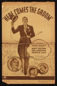 5g657 HERE COMES THE GROOM pressbook '34 art of groom Jack Haley & bride Mary Boland!
