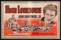 5g658 HIGH LONESOME pressbook '50 cool art of John Barrymore Jr. + western battle scene!