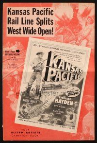 5g702 KANSAS PACIFIC pressbook '53 Sterling Hayden, Eve Miller, built by bullets & dynamite!