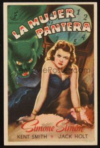 5g163 CAT PEOPLE Spanish herald '47 Val Lewton, art of sexy Simone Simon by black panther!