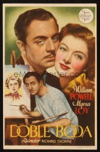 5g173 DOUBLE WEDDING Spanish herald '37 different image of William Powell painting Myrna Loy!